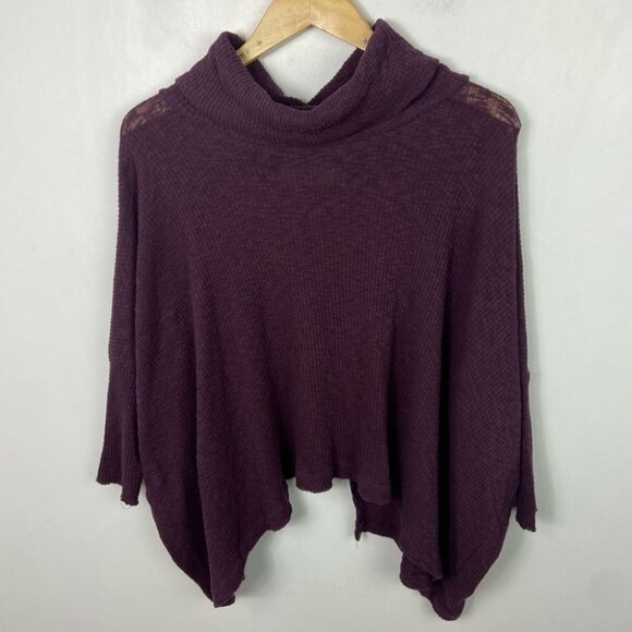 Free People Open Back Purple Turtleneck Cowl Sweater Oversized Size Small Boho S - Picture 15 of 16